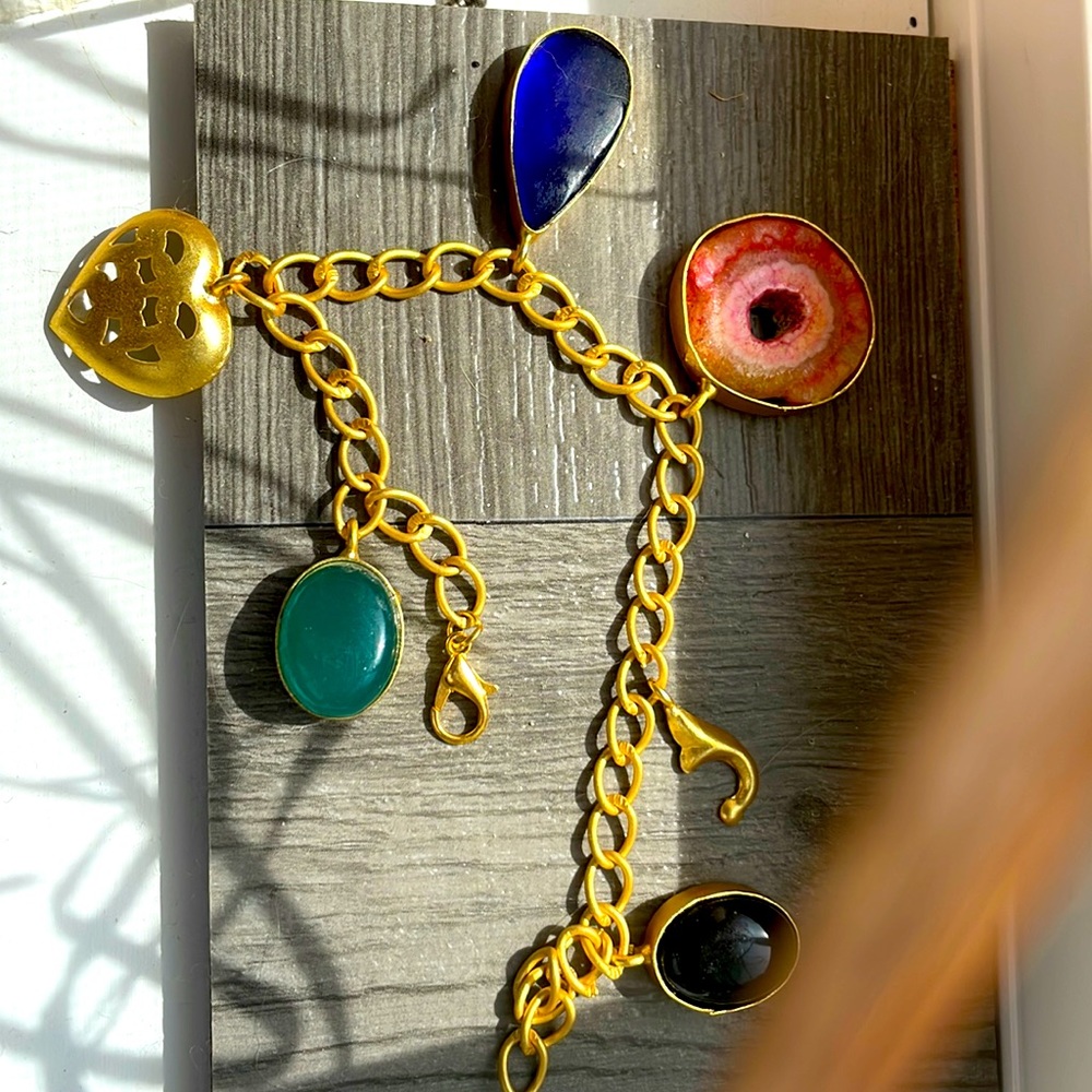 🆕Donut agate Charms, Bracelet Gold